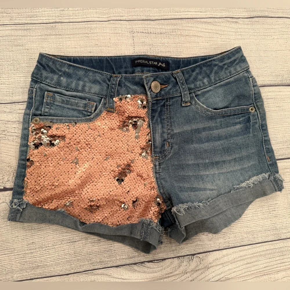 IMPERIAL STAR Girls Sequin Denim Shorts /size 10